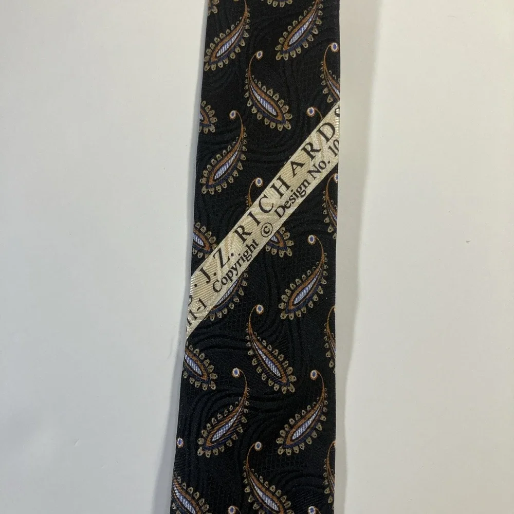 JZ Richards Silk Tie Black Gold Blue Paisley Handmade‎ in USA 61.75